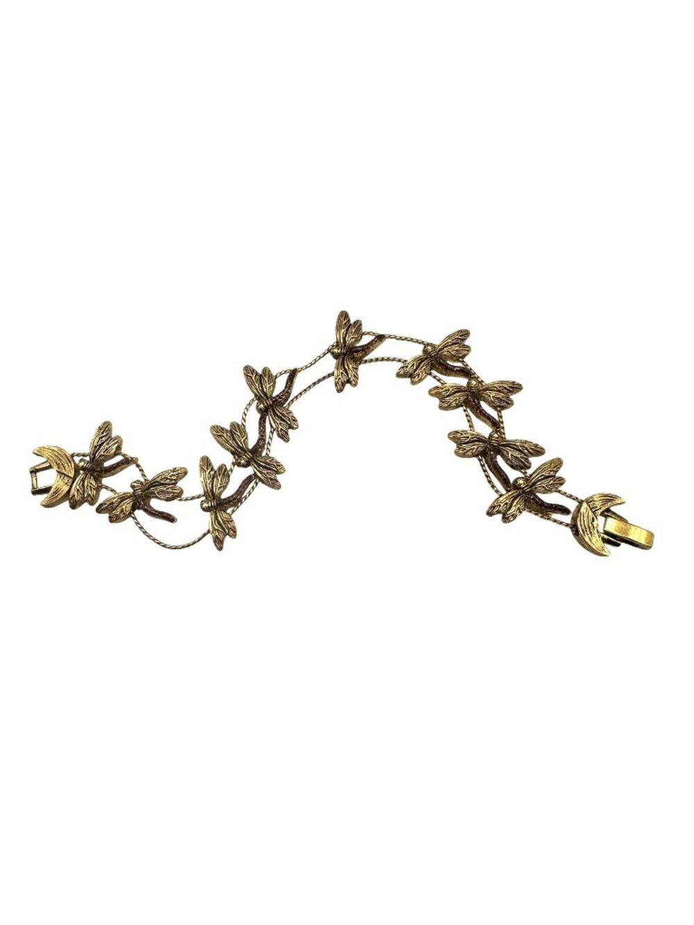 Vintage Gold Dragonfly Glitter Enamel Slide Charm Bracelet NOS